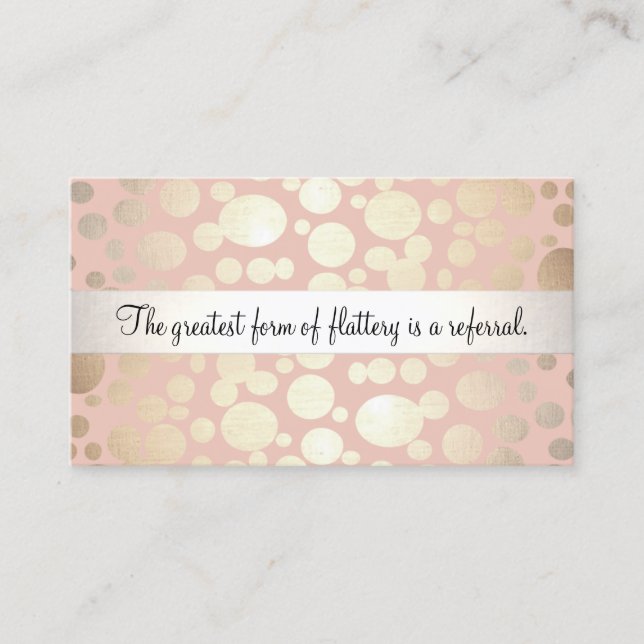 Cute Pink and Gold Cosmetology Referral Card (Front)