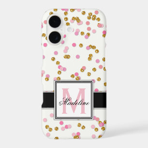 Cute Pink and Gold Glitter Confetti, Monogrammed