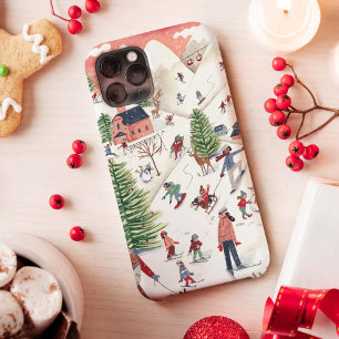 Cute pink and green Alpine lodge ski landscape Apr iPhone 13 Case