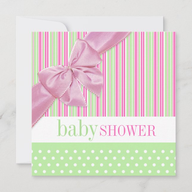 Cute Pink and Green Baby Shower invitation (Front)