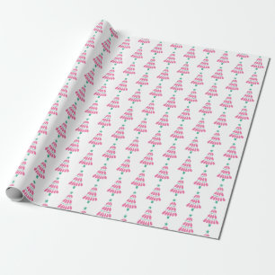 Cute Pink and Green Christmas Tree Wrapping Paper