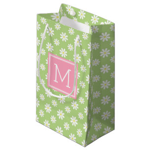 Cute Pink and Green Daisies Pattern Personalised Small Gift Bag