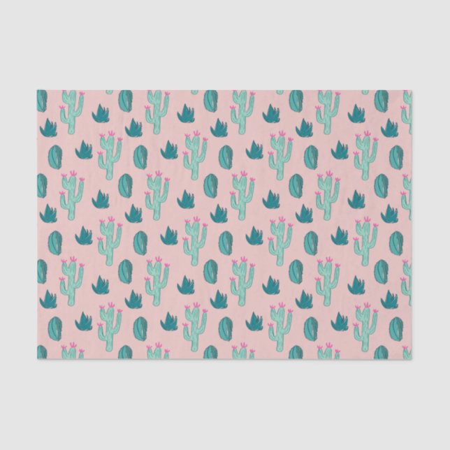 Cute Pink and Green Doodle Cactus Pattern Tissue Paper (Front)