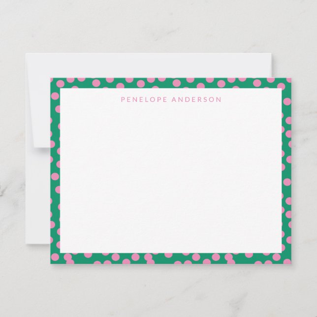 Cute Pink and Green Dots Pattern Personalised Card (Front)