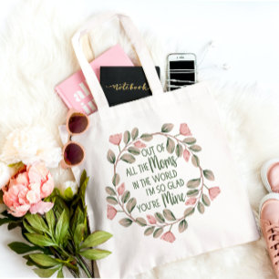 Cute Pink And Green Floral Wreath Mum Quote Tote Bag