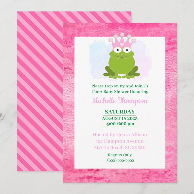 Cute Pink and Green Frog Baby Shower  Invitation (Front/Back)