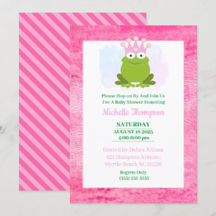 Cute Pink and Green Frog Baby Shower  Invitation