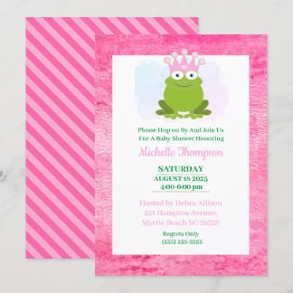 Cute Pink and Green Frog Baby Shower Invitation