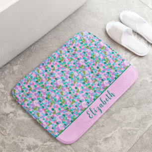 Cute Pink and Green Frogs Custom Name Girly Bath Mat