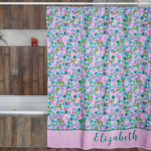 Cute Pink and Green Frogs Custom Name Girly Shower Curtain