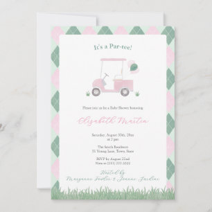 Cute Pink And Green Golf Theme Baby Girl Shower Invitation