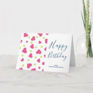 Cute Pink and Green Hearts Pattern Birthday Card