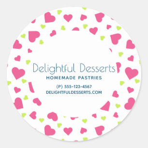 Cute Pink and Green Hearts Pattern Business Classic Round Sticker