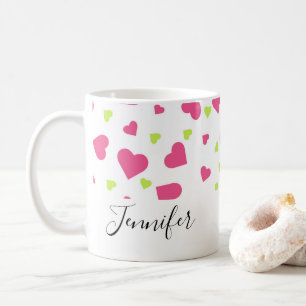 Cute Pink and Green Hearts Pattern Coffee Mug