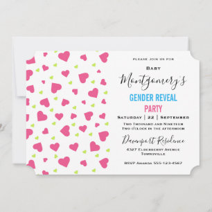 Cute Pink and Green Hearts Pattern Gender Reveal Invitation