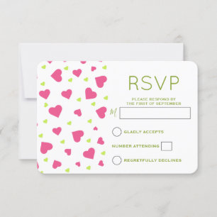 Cute Pink and Green Hearts Pattern RSVP Card