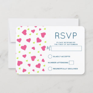 Cute Pink and Green Hearts Pattern RSVP Card