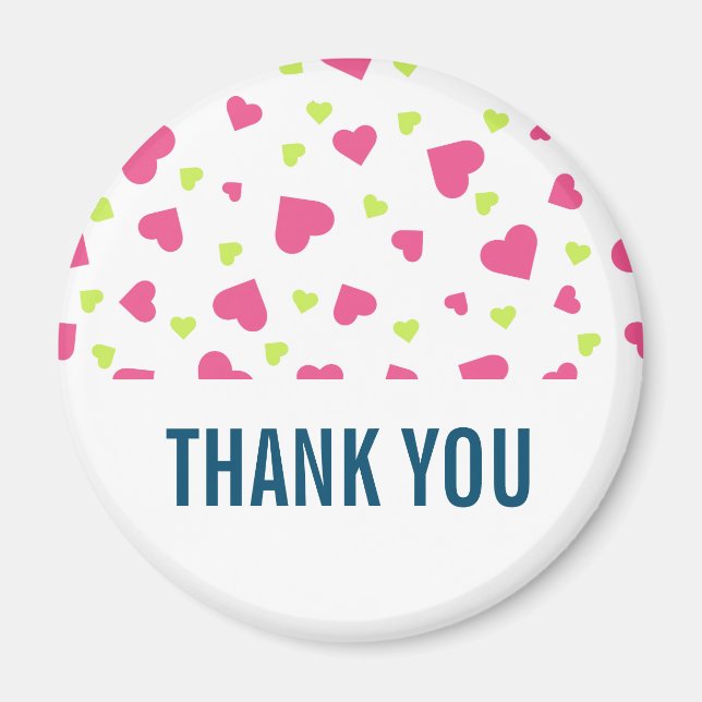 Cute Pink and Green Hearts Pattern Thank You Magnet (Front)