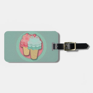 Cute Pink and Green Ice Cream Cone Luggage Tag