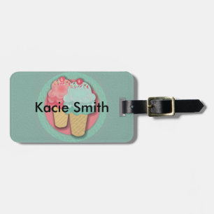 Cute Pink and Green Ice Cream Cone Luggage Tag