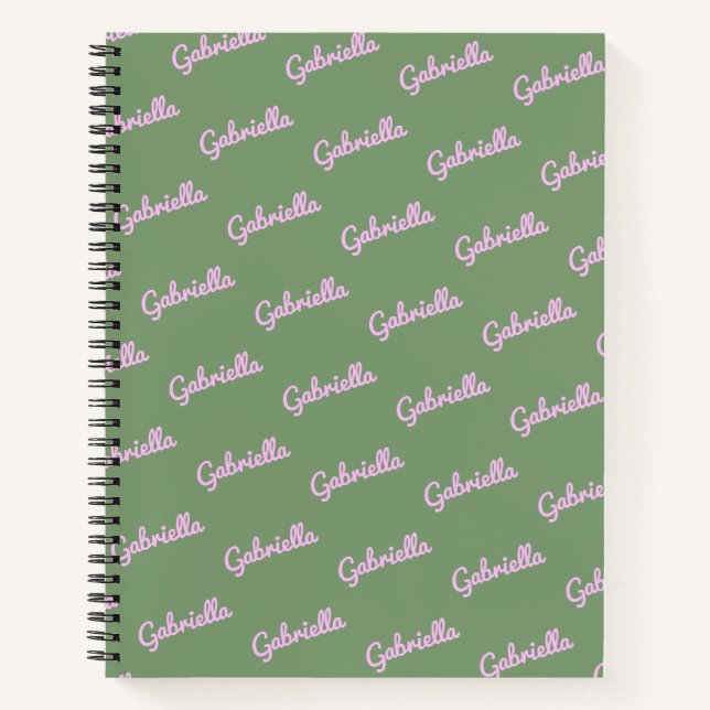 Cute Pink and Green Personalised Script Name   Not Notebook (Front)