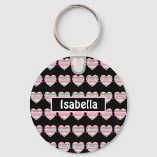 Cute Pink And Green Spring Hearts Key Ring