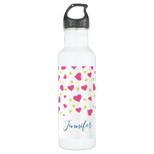 Cute Pink and Green Tumbling Hearts Pattern 710 Ml Water Bottle