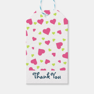 Cute Pink and Green Tumbling Hearts Pattern Thanks Gift Tags