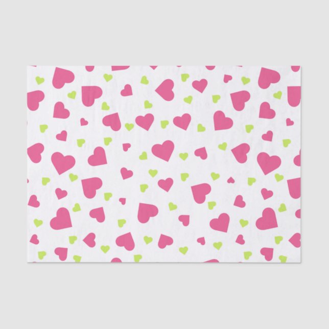 Cute Pink and Green Tumbling Hearts Pattern Tissue Paper (Front)
