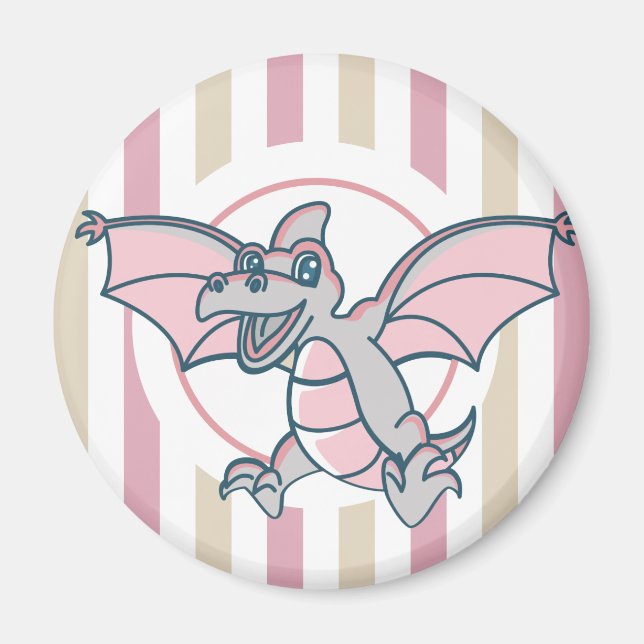 Cute Pink and Grey Dragon Dinosaur Magnet (Front)