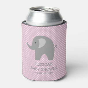 Cute pink and grey elephant baby shower can cooler