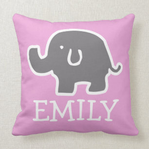 Cute Pink And Grey Elephant Custom Kids Pillow