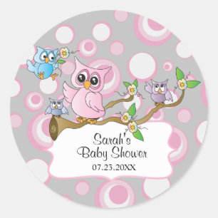 Cute Pink and Grey Owl Baby Classic Round Sticker