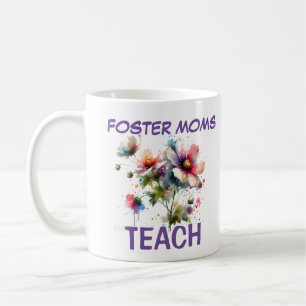 Cute Pink and Indigo FOSTER MOMS TEACH Floral Coffee Mug