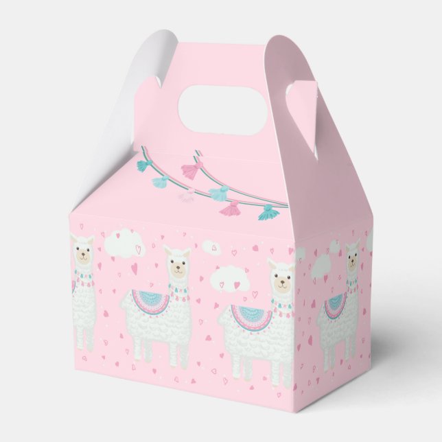 Cute pink and mint llama pattern favour box (Front Side)