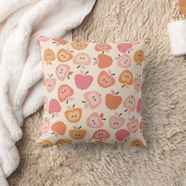 Cute pink and orange apple pattern cushion (Blanket)