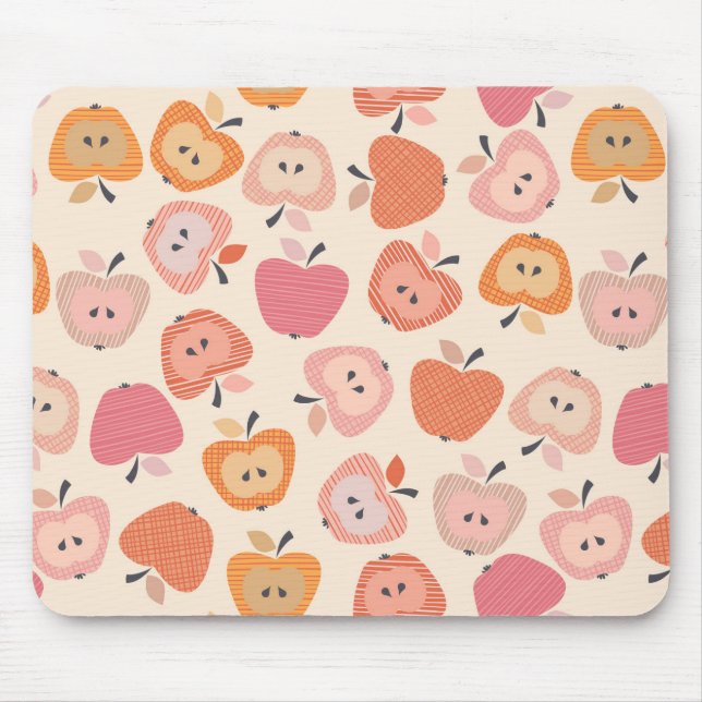 Cute pink and orange apple pattern mouse mat (Front)