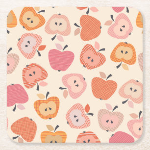 Cute pink and orange apple pattern square paper coaster