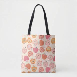 Cute pink and orange apple pattern tote bag