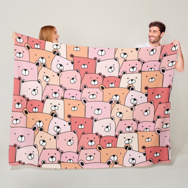 Cute Pink and Orange Bears Fleece Blanket (In Situ)