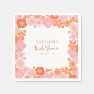 Cute Pink and Orange Floral Border Bridal Shower Napkin