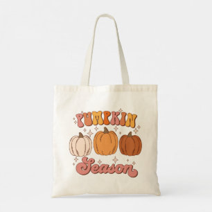 Cute Pink and Orange Retro Pumpkin Season Tote Bag