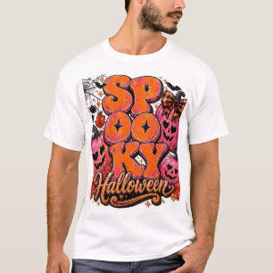 Cute Pink and Orange Spooky Halloween Pumpkin  T-Shirt
