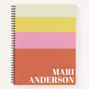Cute Pink and Orange Stripes Modern Personalised Notebook