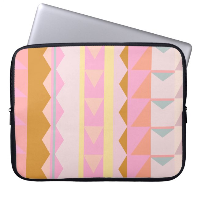 Cute Pink and Pastel Colours Geometric Pattern Laptop Sleeve (Front)