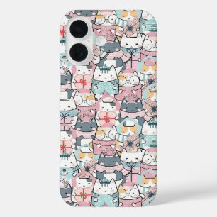 Cute Pink and Purple Anime Jumble iPhone 16 Case