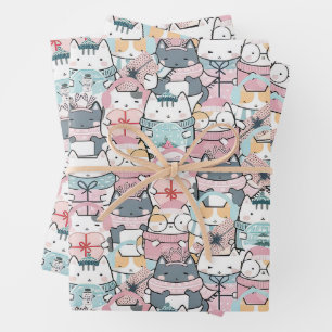 Cute Pink and Purple Anime Jumble Wrapping Paper Sheet