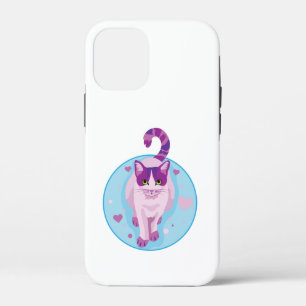 CUTE PINK AND PURPLE CAT IN A SKY CIRCLE WITH HEAR iPhone 12 MINI CASE