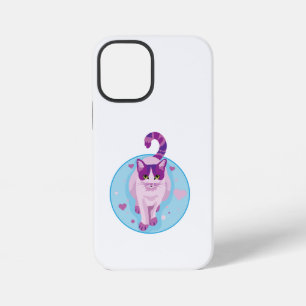 CUTE PINK AND PURPLE CAT IN A SKY CIRCLE WITH HEAR iPhone 12 MINI CASE