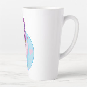 CUTE PINK AND PURPLE CAT IN A SKY CIRCLE WITH HEAR LATTE MUG